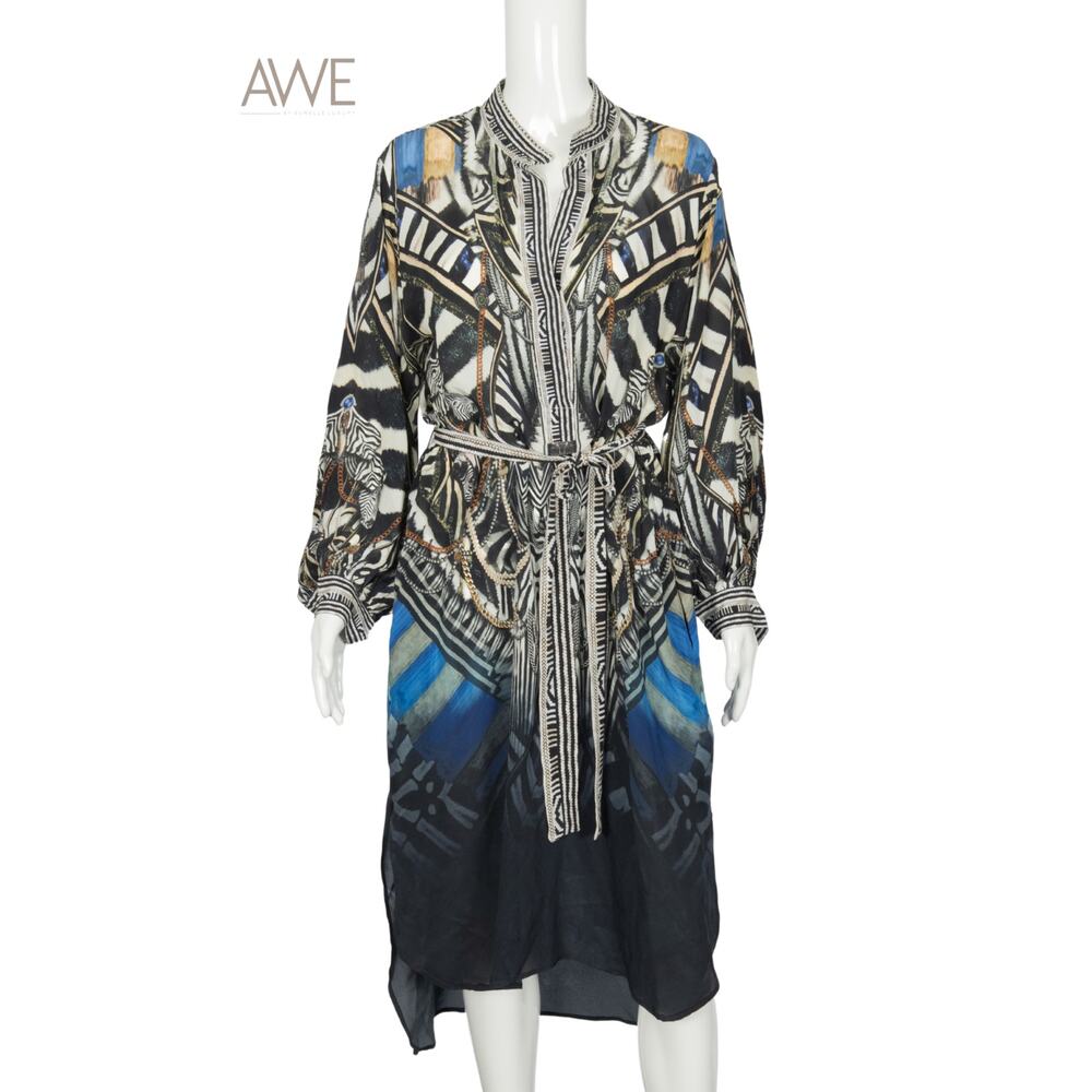CAMILLA Multicolor Silk Shirring Knight Of The Wild Kimono Sleeve Dress Size S